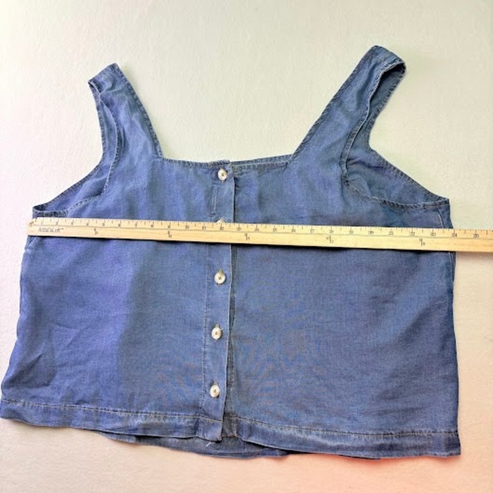 Torrid Button Front Tank Top Womens 1x Blue Denim Cropped Square Neck Festival - Picture 6 of 7